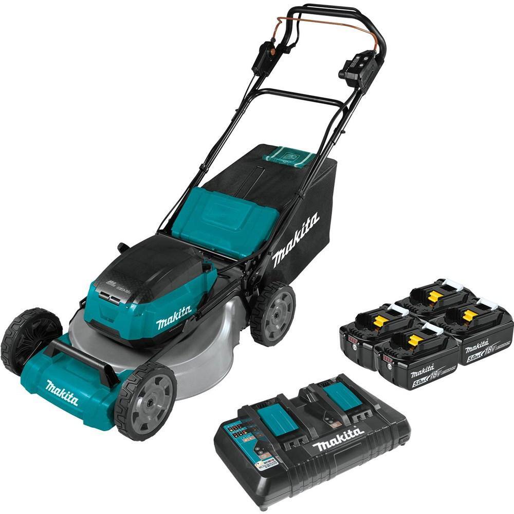 Makita 18V X2(36V) LXT Lithium-Ion Cordless 21 in. Walk Behind Lawn Mower Kit w/4 Batteries 5.0Ah with 18V Blower, Tool Only