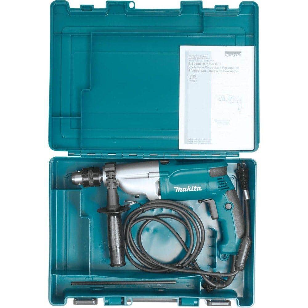 Makita 6.6 Amp 1/2 in. Corded Variable Speed Hammer Drill with Torque Limiter Side Handle Depth Gauge Chuck Key Hard Case