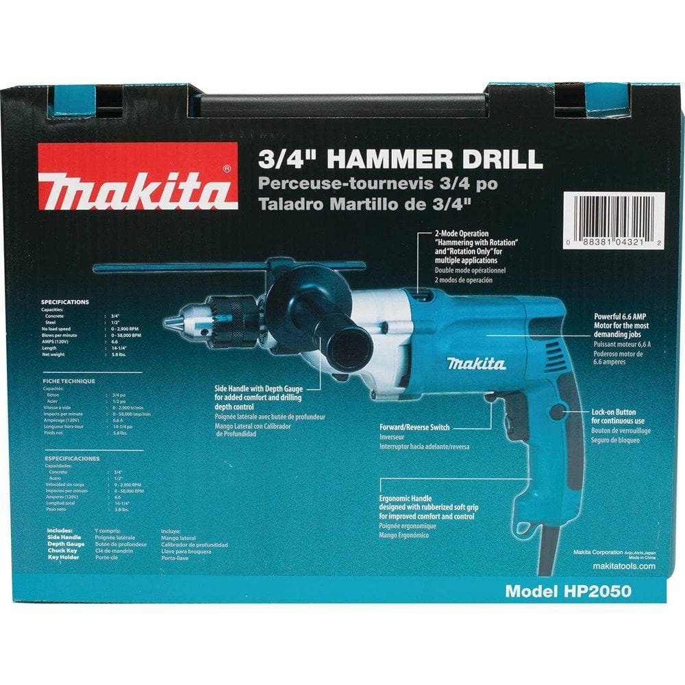 Makita 6.6 Amp 1/2 in. Corded Variable Speed Hammer Drill with Torque Limiter Side Handle Depth Gauge Chuck Key Hard Case