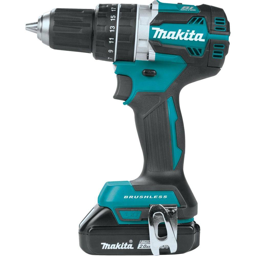 Makita 18V LXT Lithium‑Ion Compact Brushless Cordless 1/2 in. Hammer Driver‑Drill Kit with (2) 2.0Ah Batteries and Hard Case