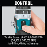 Makita 18V LXT Lithium‑Ion Compact Brushless Cordless 1/2 in. Hammer Driver‑Drill Kit with (2) 2.0Ah Batteries and Hard Case