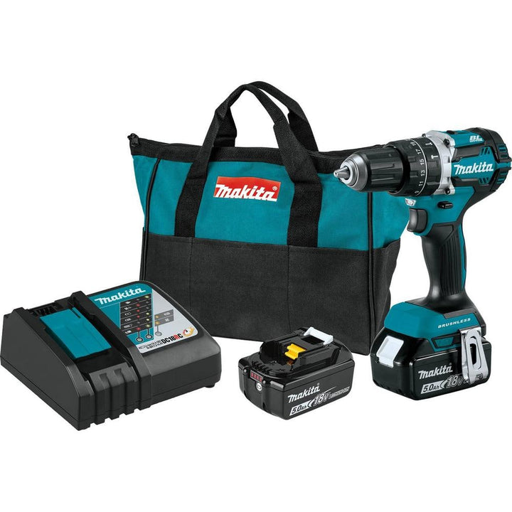 Makita 18V 5.0Ah LXT Lithium‑Ion Compact Brushless Cordless 1/2 in. Hammer Driver‑Drill Kit (XPH12T)