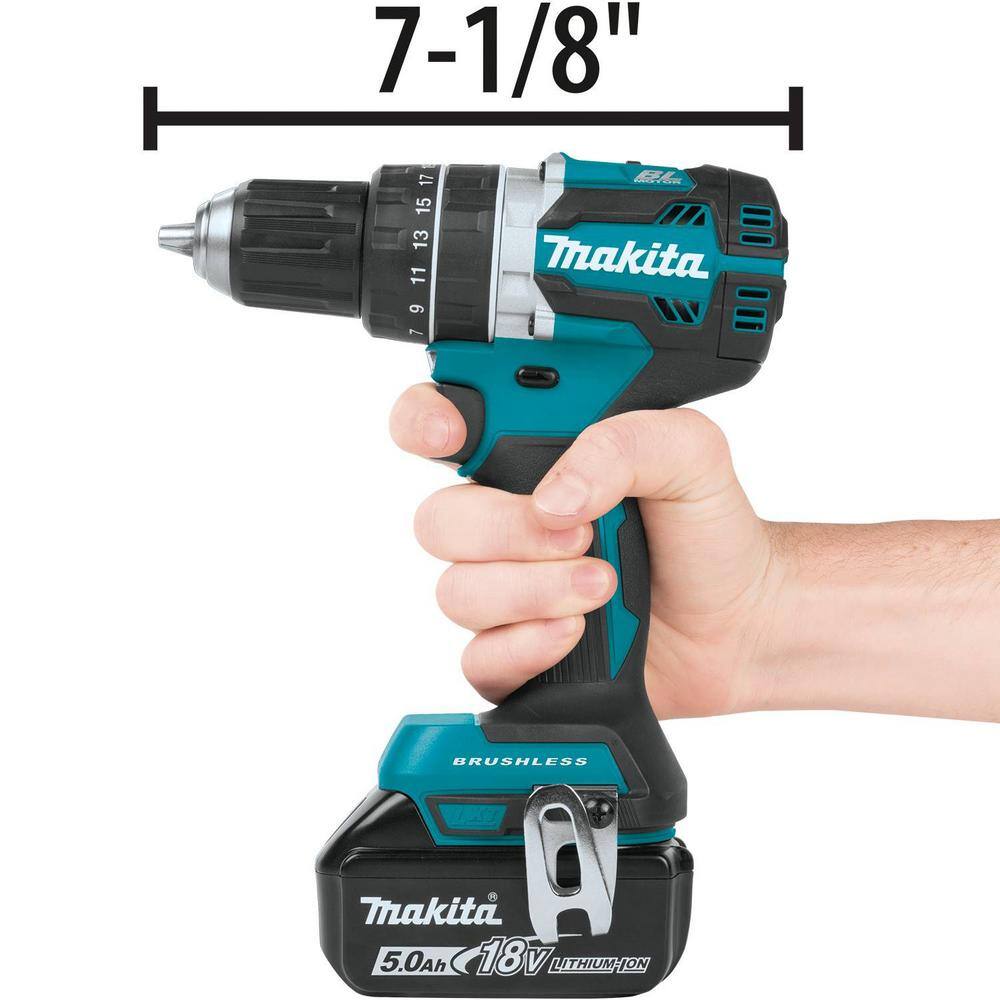 Makita 18V 5.0Ah LXT Lithium‑Ion Compact Brushless Cordless 1/2 in. Hammer Driver‑Drill Kit (XPH12T)