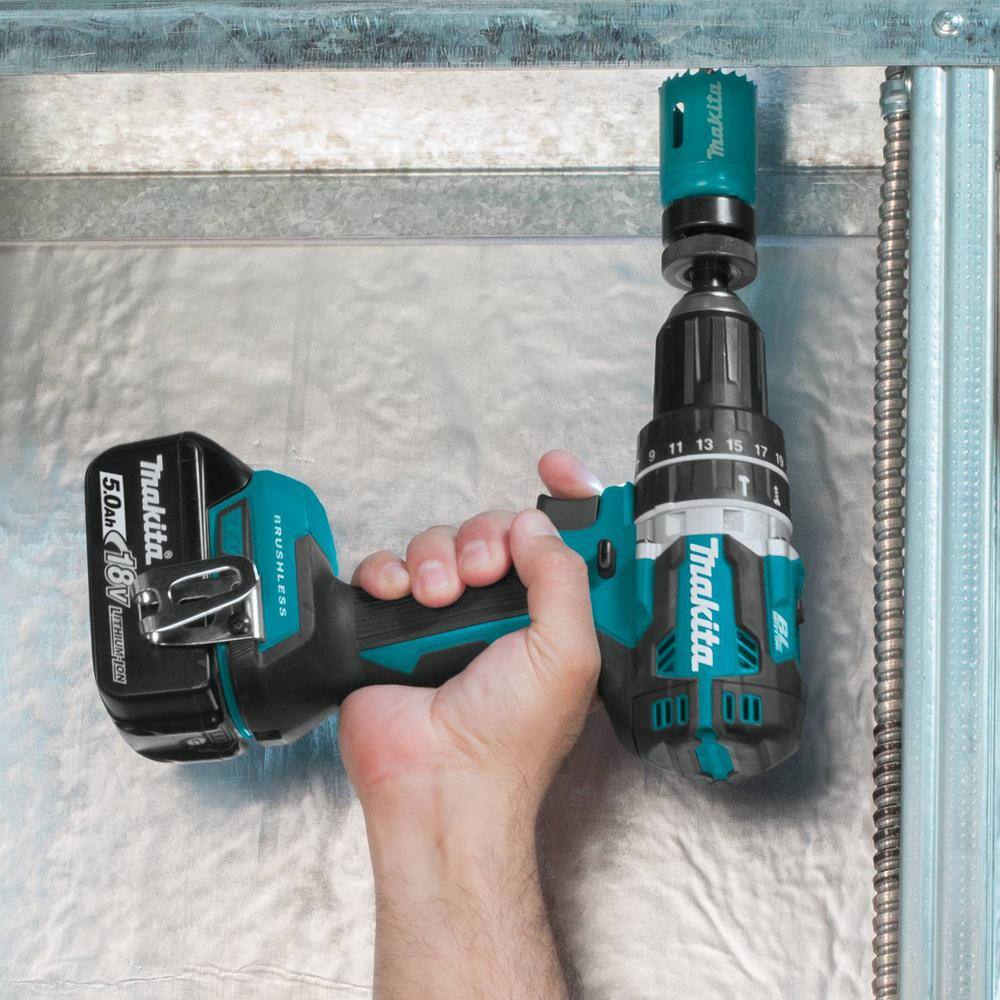 Makita 18V 5.0Ah LXT Lithium‑Ion Compact Brushless Cordless 1/2 in. Hammer Driver‑Drill Kit (XPH12T)