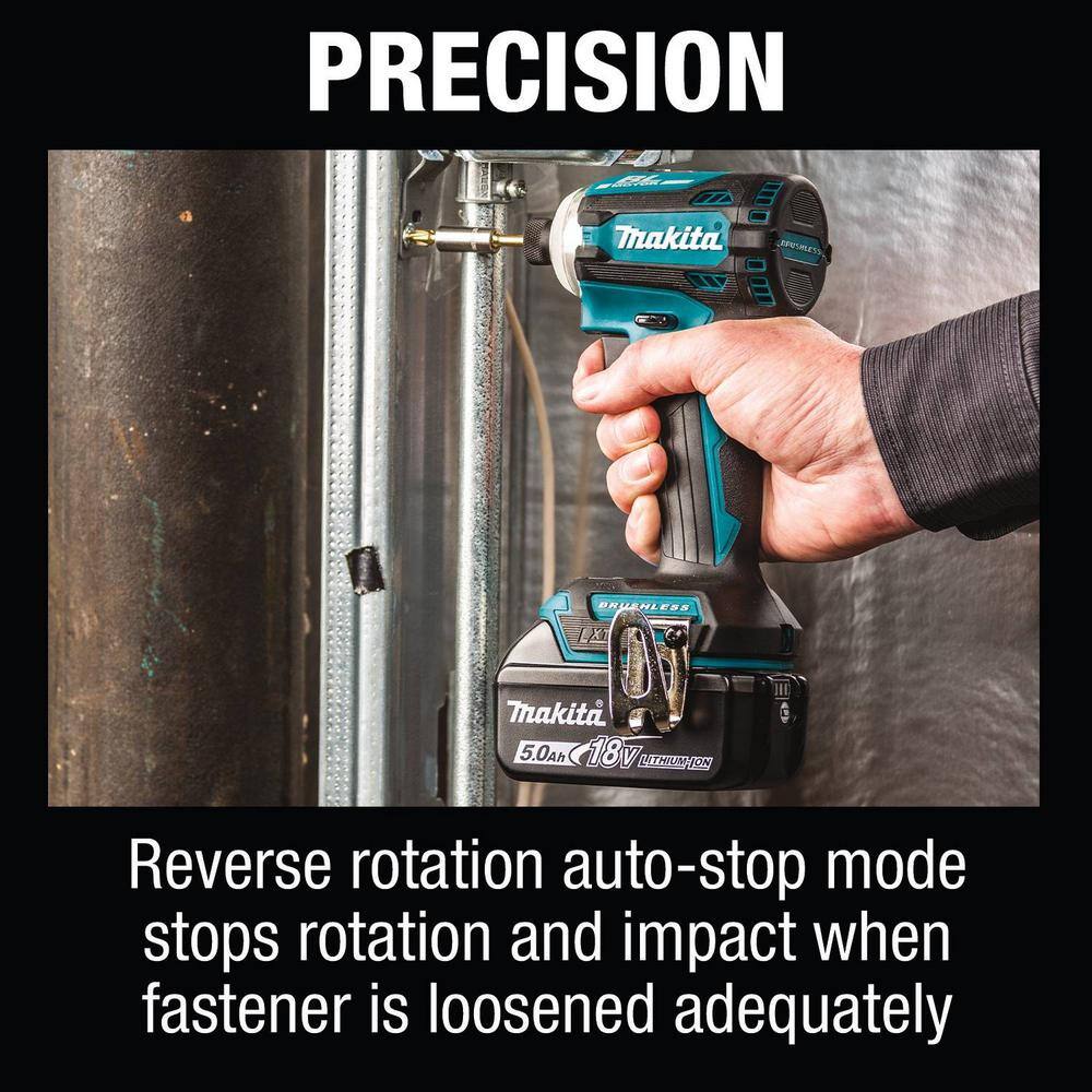 Makita 18V LXT 5.0Ah Brushless Cordless Impact Driver Kit with Quick-Shift Mode, 4-Speed (XDT16T)