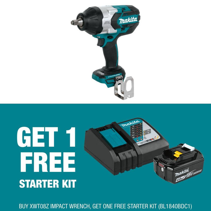Makita 18V LXT High-Torque 1/2 in Sq. Drive Impact Wrench with bonus 18V 4.0Ah LXT Lithium-Ion Battery and Charger Starter Pack