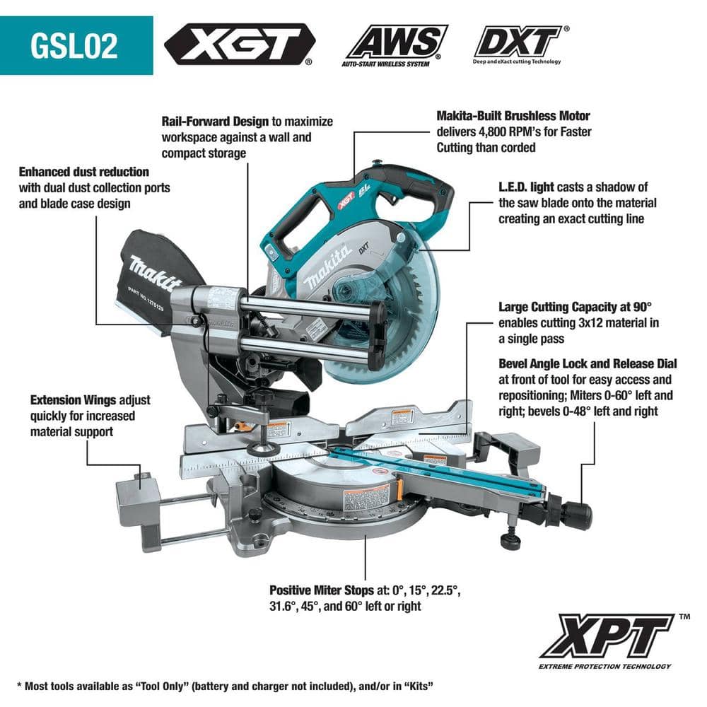 Makita 40V Max XGT Brushless Cordless 8-1/2 in. Dual-Bevel Sliding Compound Miter Saw, AWS Capable (Tool Only)