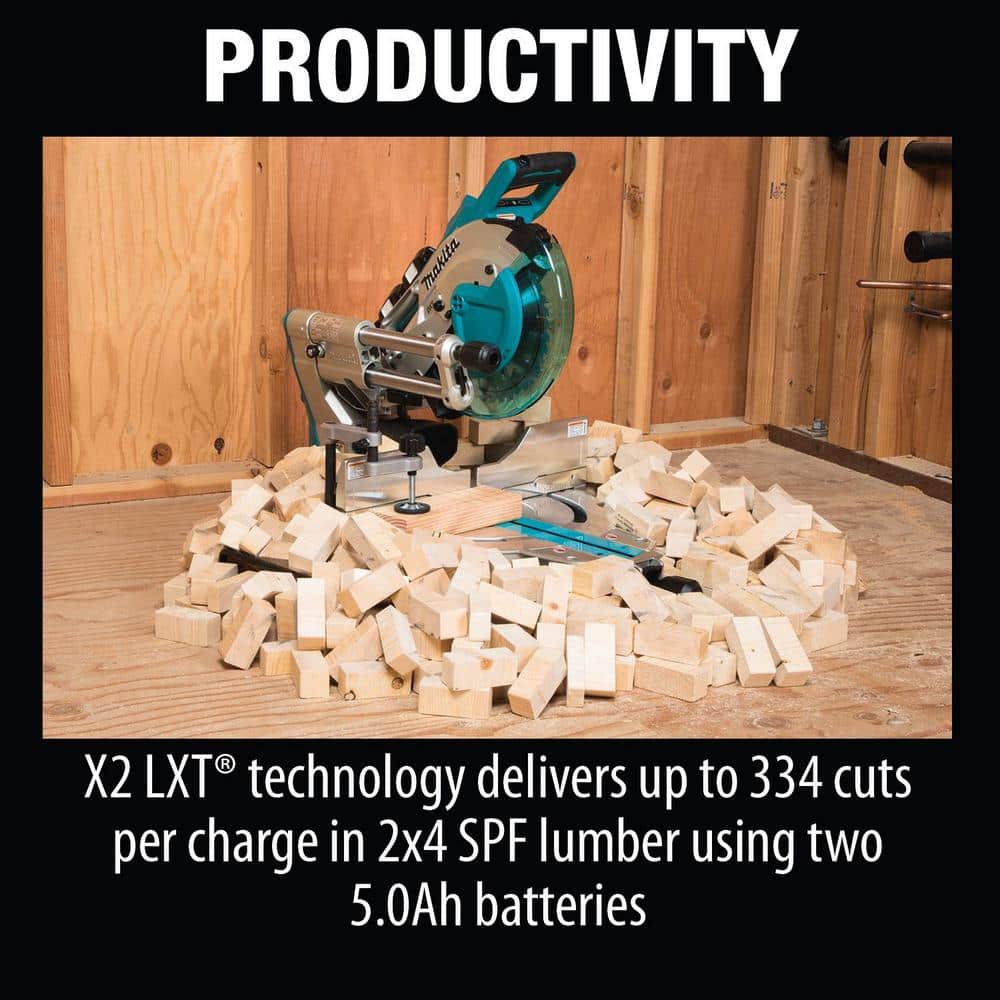 Makita 18V 5.0Ah X2 LXT Lithium‑Ion (36V) Brushless Cordless 10 in. Dual‑Bevel Sliding Compound Miter Saw with Laser Kit