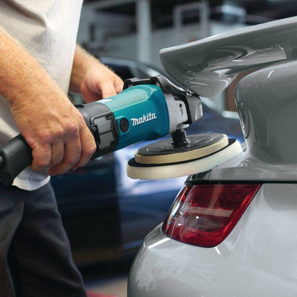 Makita 10 Amp 7 in. Corded 3,000 RPM Variable Speed Polisher with Side Handle, Wool Bonnet and 21 in. Contractor Bag