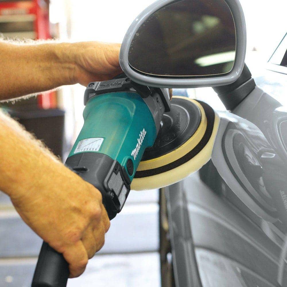 Makita 10 Amp 7 in. Corded 3,000 RPM Variable Speed Polisher with Side Handle, Wool Bonnet and 21 in. Contractor Bag