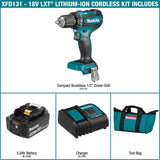 Makita 18V LXT Lithium‑Ion Brushless Cordless 1/2 in. Driver‑Drill Kit (3.0Ah, XFD131)