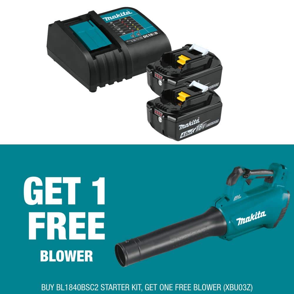 Makita 18V LXT Lithium-Ion Battery and Charger Starter Pack (4.0Ah) with bonus 18V LXT Lithium-Ion Brushless Cordless Blower