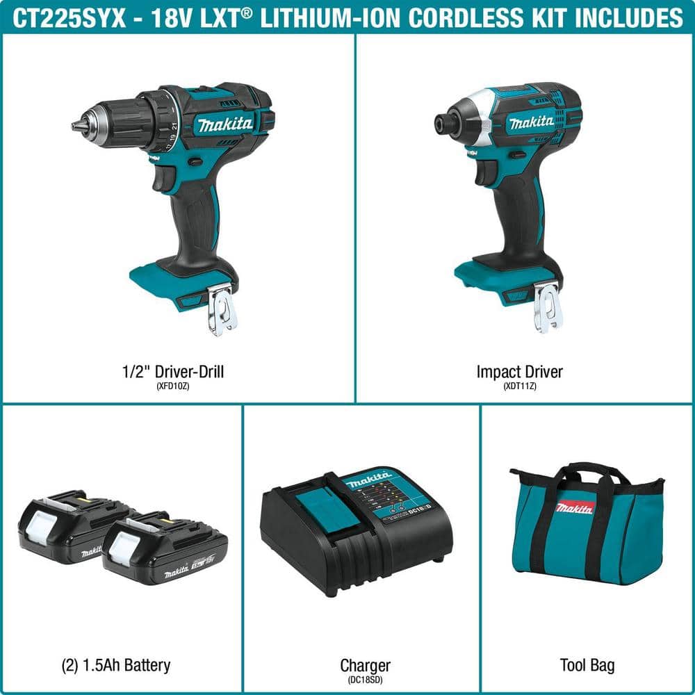 Makita 18V LXT Lithium-Ion Cordless Compact 2-Piece Combo Kit 1.5 Ah (Driver-Drill/Impact Driver)