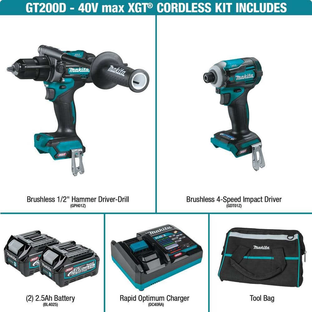 Makita 40V Max XGT Brushless Cordless 2-Pc. Combo Kit (Hammer Driver-Drill/Impact Driver) 2.5Ah