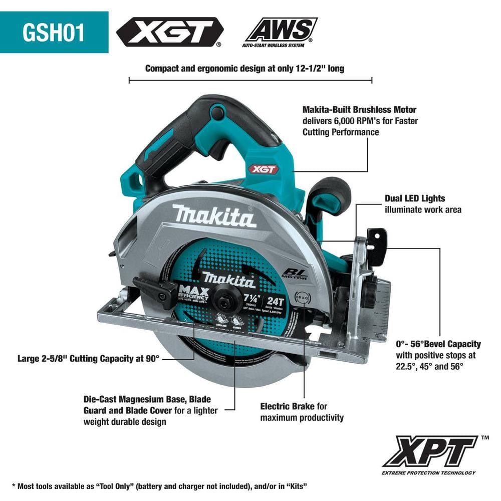 Makita 40V Max XGT Brushless Cordless 4-Piece Combo Kit (Hammer Driver-Drill/Impact Driver/Circ Saw/Flashlight) 2.5Ah/4.0Ah
