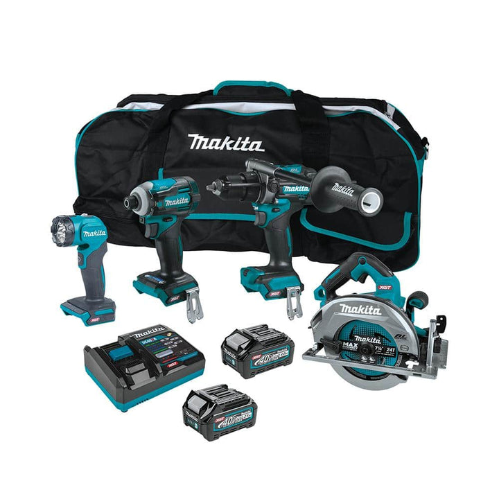 Makita 40V Max XGT Brushless Cordless 4-Piece Combo Kit (Hammer Driver-Drill/Impact Driver/Circ Saw/Flashlight) 2.5Ah/4.0Ah