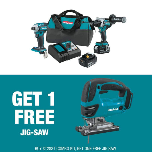 Makita 18V LXT Lithium-Ion Brushless Cordless Combo Kit 5.0 Ah (2-Piece) with bonus 18V LXT Lithium-Ion Cordless Jigsaw