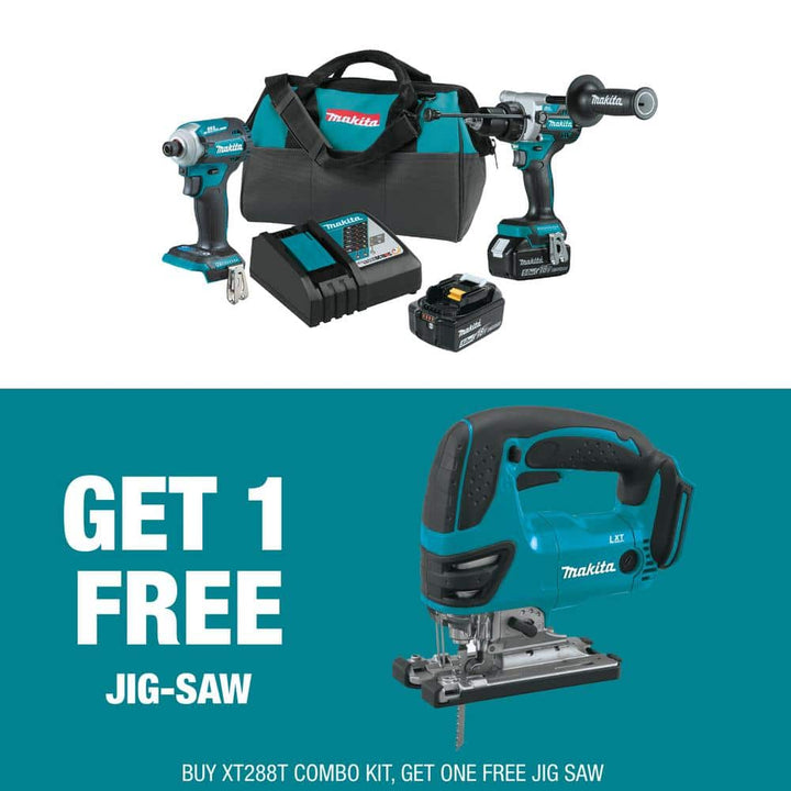 Makita 18V LXT Lithium-Ion Brushless Cordless Combo Kit 5.0 Ah (2-Piece) with bonus 18V LXT Lithium-Ion Cordless Jigsaw