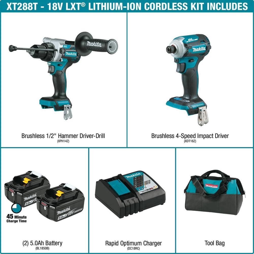 Makita 18V LXT Lithium-Ion Brushless Cordless Combo Kit 5.0 Ah (2-Piece) with bonus 18V LXT Lithium-Ion Cordless Jigsaw