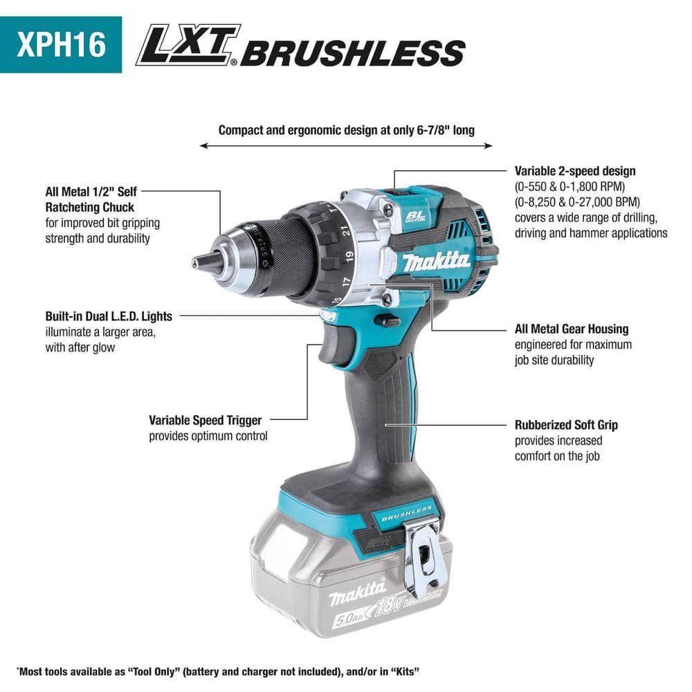 Makita 18-Volt LXT Lithium-ion Brushless Cordless 2-piece Combo Kit (Hammer Drill/Impact Driver) 2.0Ah/4.0Ah