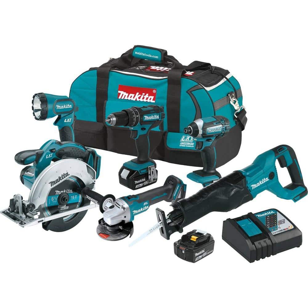 Makita 18V LXT Lithium‑Ion Cordless Combo Kit, 6‑Piece, with (2) 3.0Ah Batteries, Rapid Charger and Tool Bag