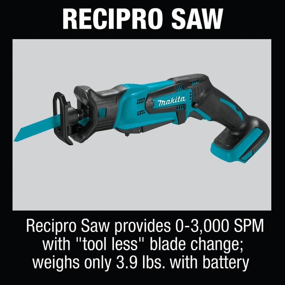 Makita 18V Lithium-Ion Cordless 6-Piece Kit (Drill-Driver/ Impact Driver/ Circular Saw/ Recipro Saw/ Vacuum/ Light) 3.0Ah
