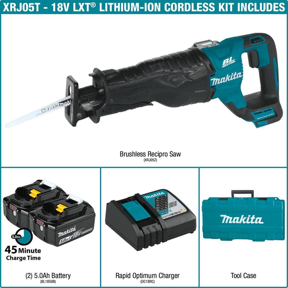 Makita 18-Volt LXT Brushless Cordless Recipro Saw Kit, 5.0Ah with Bonus 18V LXT 5.0Ah Battery Pack