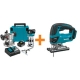Makita 5.0 Ah 18V LXT Lithium‑Ion Brushless Cordless Compact Router Kit with Bonus Cordless Jig Saw