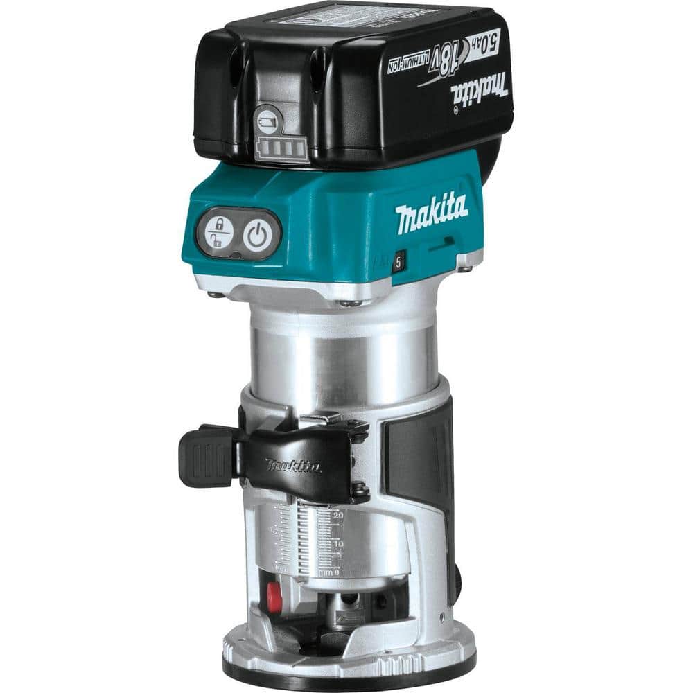 Makita 5.0 Ah 18V LXT Lithium‑Ion Brushless Cordless Compact Router Kit with Bonus Cordless Jig Saw