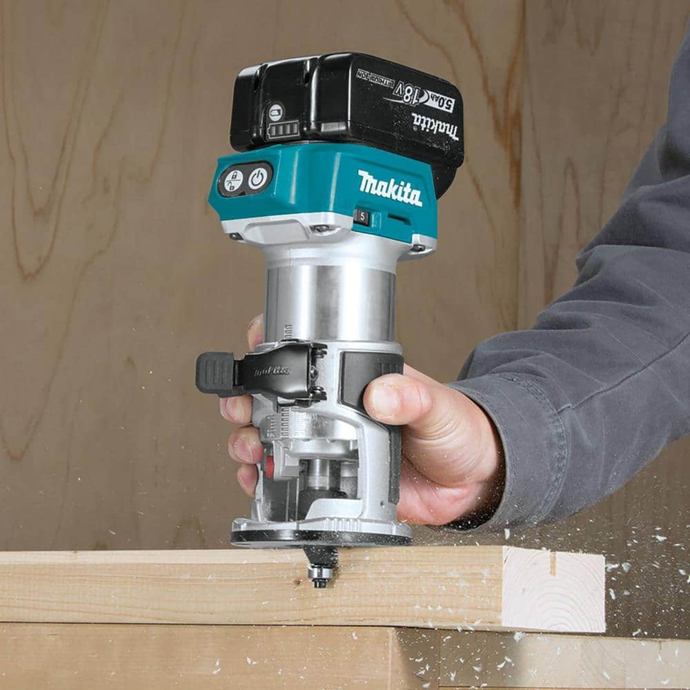 Makita 5.0 Ah 18V LXT Lithium‑Ion Brushless Cordless Compact Router Kit with Bonus Cordless Jig Saw
