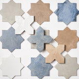 Parma Denim Blue Matte Star and White Polished Cross 6" Terracotta Look Porcelain Tile