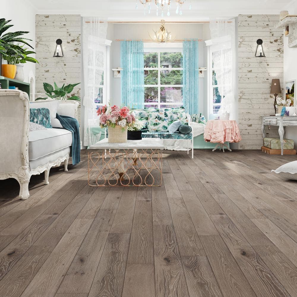 ACQUA FLOORS Mansfield Oak 1/4 in. T x 5 in. W Click Lock Wire Brushed Engineered Hardwood Flooring (16.68 sq.ft./case)