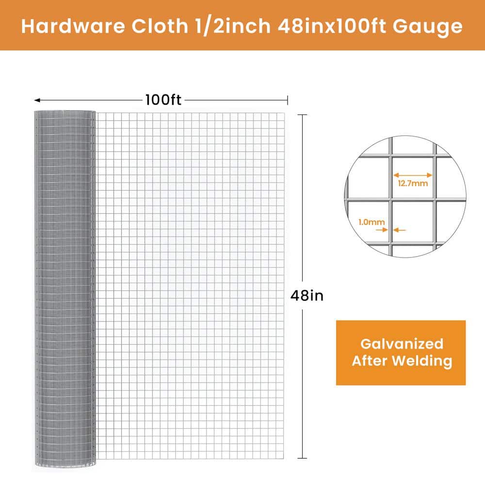 maocao hoom 1/2 inch Galvanised Wire Mesh Rolls, Chicken Coop Wire Mesh, Gopher Barrier Welded Wire Mesh Fence, Rat Fence