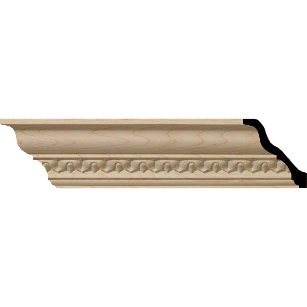 Ekena Millwork 4-3/4 in. x 94-1/2 in. x 4-7/8 in. Unfinished Wood Maple Lanarkshire Carved Crown Moulding