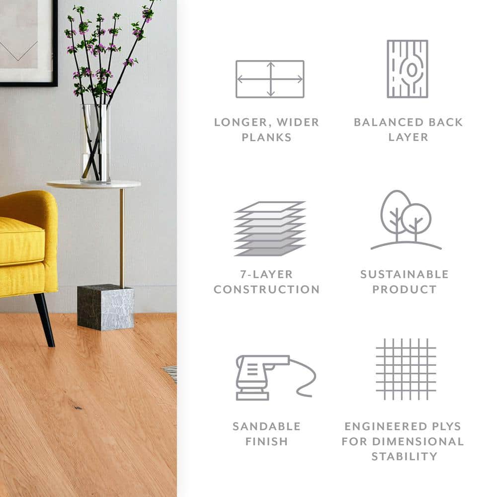 ASPEN FLOORING Marigold White Oak 9/16 in. T x 8.66 in. W Tongue and Groove Smooth Engineered Hardwood Flooring (31.25 sqft/case)