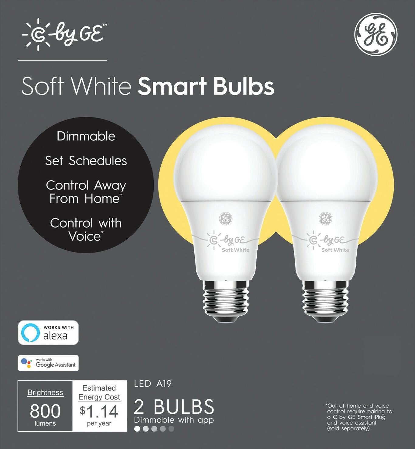 GE Smart 60-Watt EQ A19 Soft White Dimmable LED Light Bulb (2-Pack)