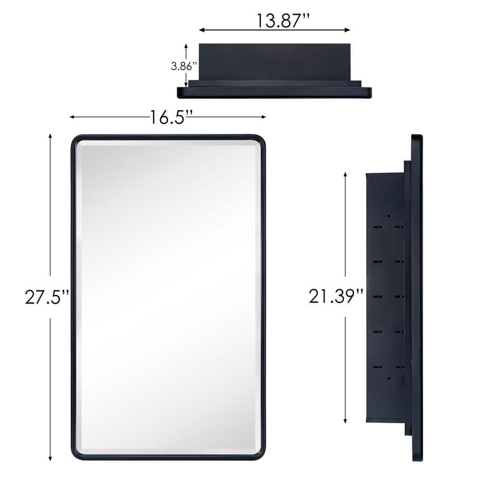 TEHOME 16.5 in. W x 27.5 in. H Rounded Rectangular Metal Framed Recessed Medicine Cabinets with Mirror in Matt Black