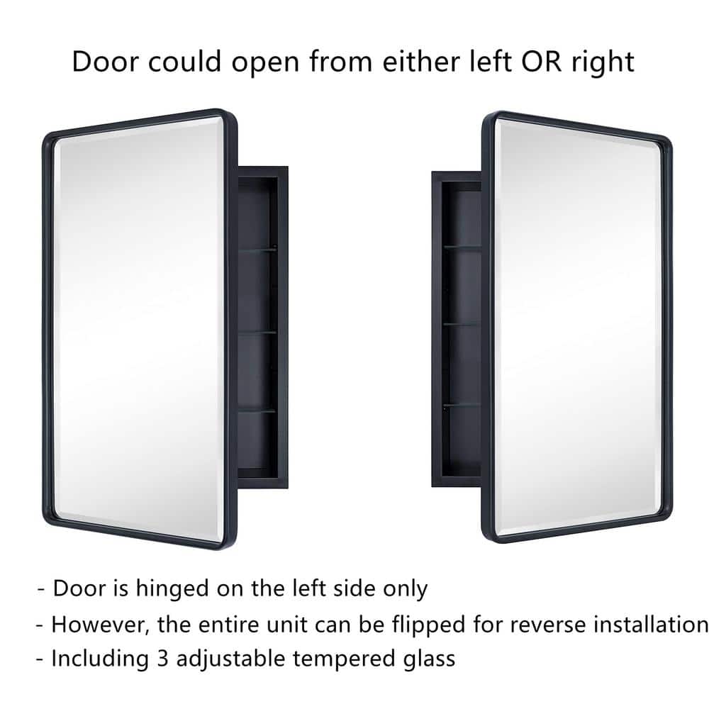 TEHOME 16.5 in. W x 27.5 in. H Rounded Rectangular Metal Framed Recessed Medicine Cabinets with Mirror in Matt Black