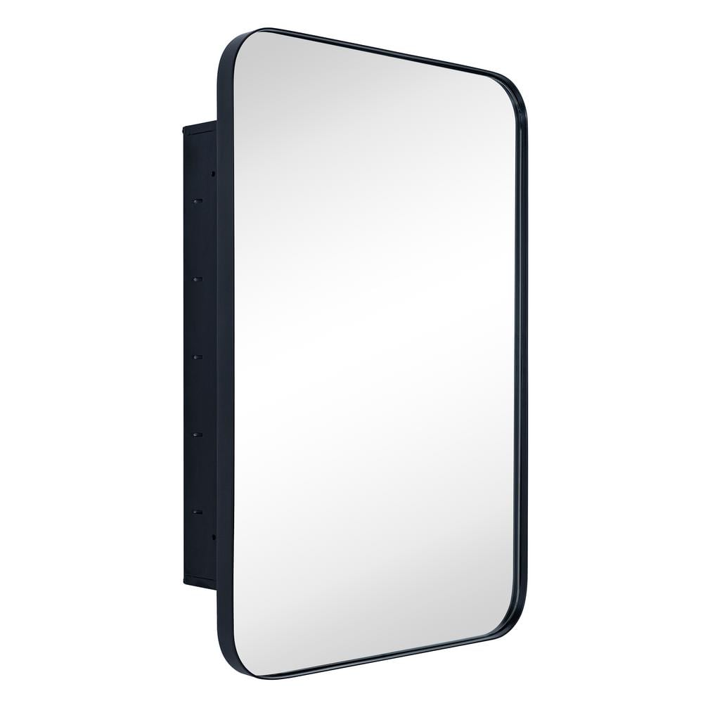 TEHOME 16 in. W x 24 in. H Rounded Rectangular Stainless Steel Recessed Framed Medicine Cabinet with Mirror in Matt Black
