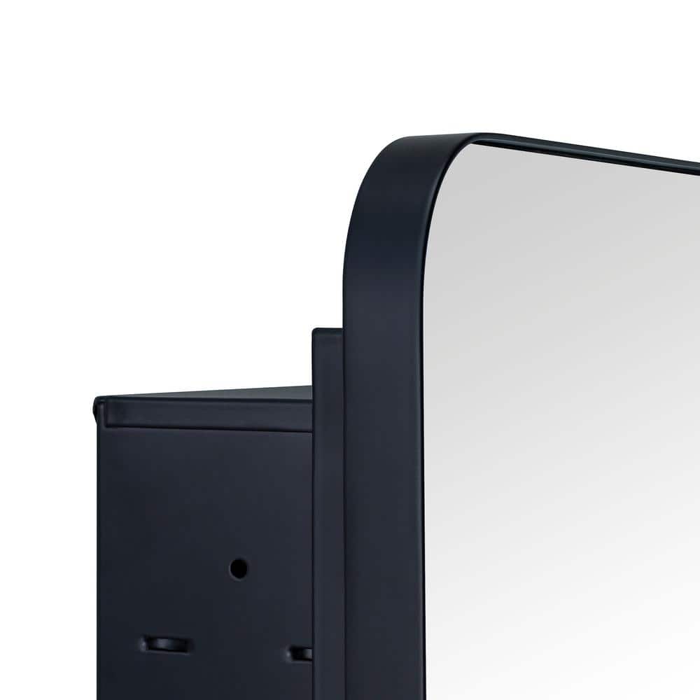 TEHOME 16 in. W x 24 in. H Rounded Rectangular Stainless Steel Recessed Framed Medicine Cabinet with Mirror in Matt Black