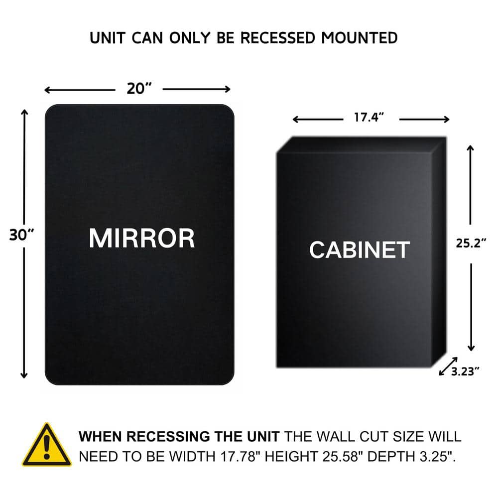 TEHOME Farmhouse 20 in. W x 30 in. H Recessed Rectangular Metal Framed Bathroom Medicine Cabinets with Mirror in Matt Black