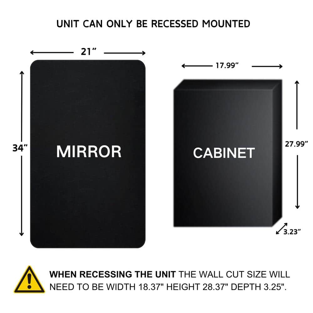 TEHOME Farmhouse 21 in. W x 34 in. H Recessed Rectangular Metal Framed Bathroom Medicine Cabinets with Mirror in Matt Black