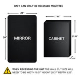 TEHOME Farmhouse 21 in. W x 34 in. H Recessed Rectangular Metal Framed Bathroom Medicine Cabinets with Mirror in Matt Black