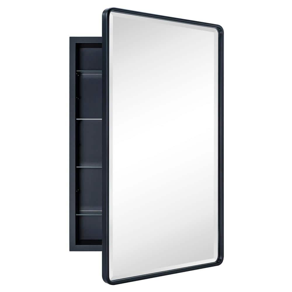 TEHOME Farmhouse 21 in. W x 34 in. H Recessed Rectangular Metal Framed Bathroom Medicine Cabinets with Mirror in Matt Black