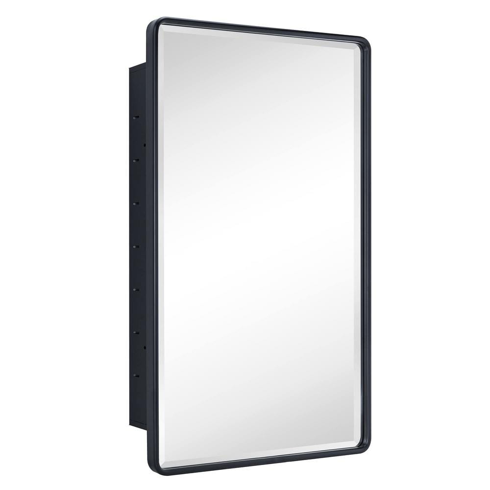 TEHOME Farmhouse 21 in. W x 34 in. H Recessed Rectangular Metal Framed Bathroom Medicine Cabinets with Mirror in Matt Black