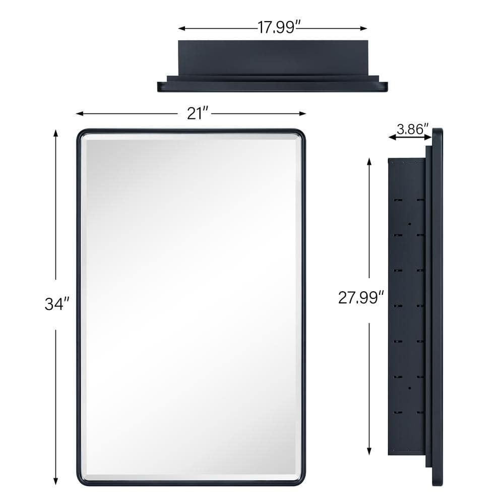 TEHOME Farmhouse 21 in. W x 34 in. H Recessed Rectangular Metal Framed Bathroom Medicine Cabinets with Mirror in Matt Black