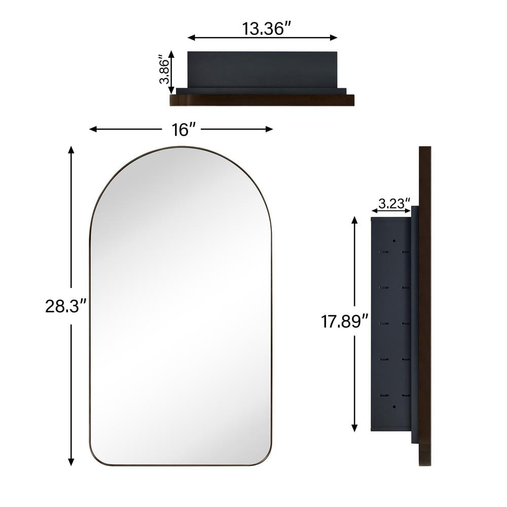 TEHOME Aristes 16 in. W x 28.3 in. H Arched Metal Framed Recessed Medicine Cabinet with Mirror for bathroom in Black