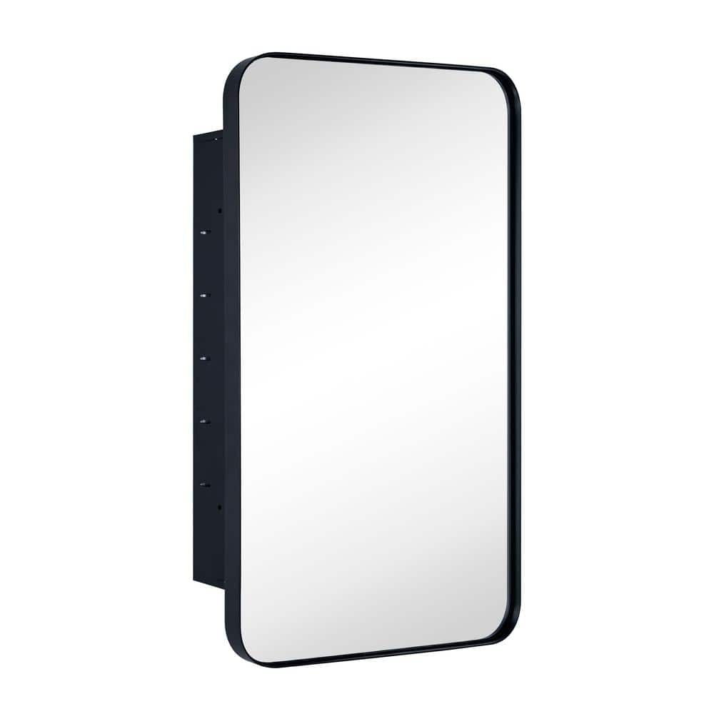 TEHOME WH 16.5 in. W x 27.5 in. H Rectangular Stainless Steel Recessed Framed Medicine Cabinet with Mirror in Matt Black