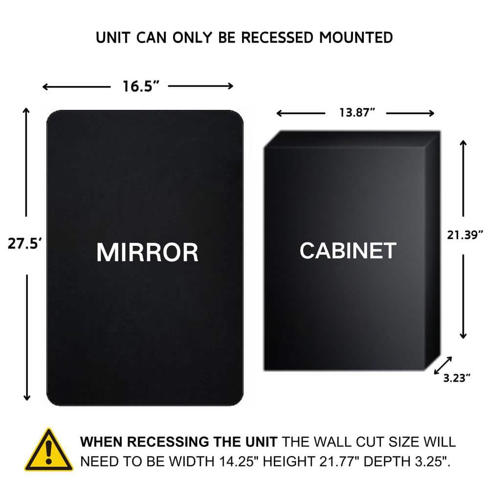 TEHOME WH 16.5 in. W x 27.5 in. H Rectangular Stainless Steel Recessed Framed Medicine Cabinet with Mirror in Matt Black