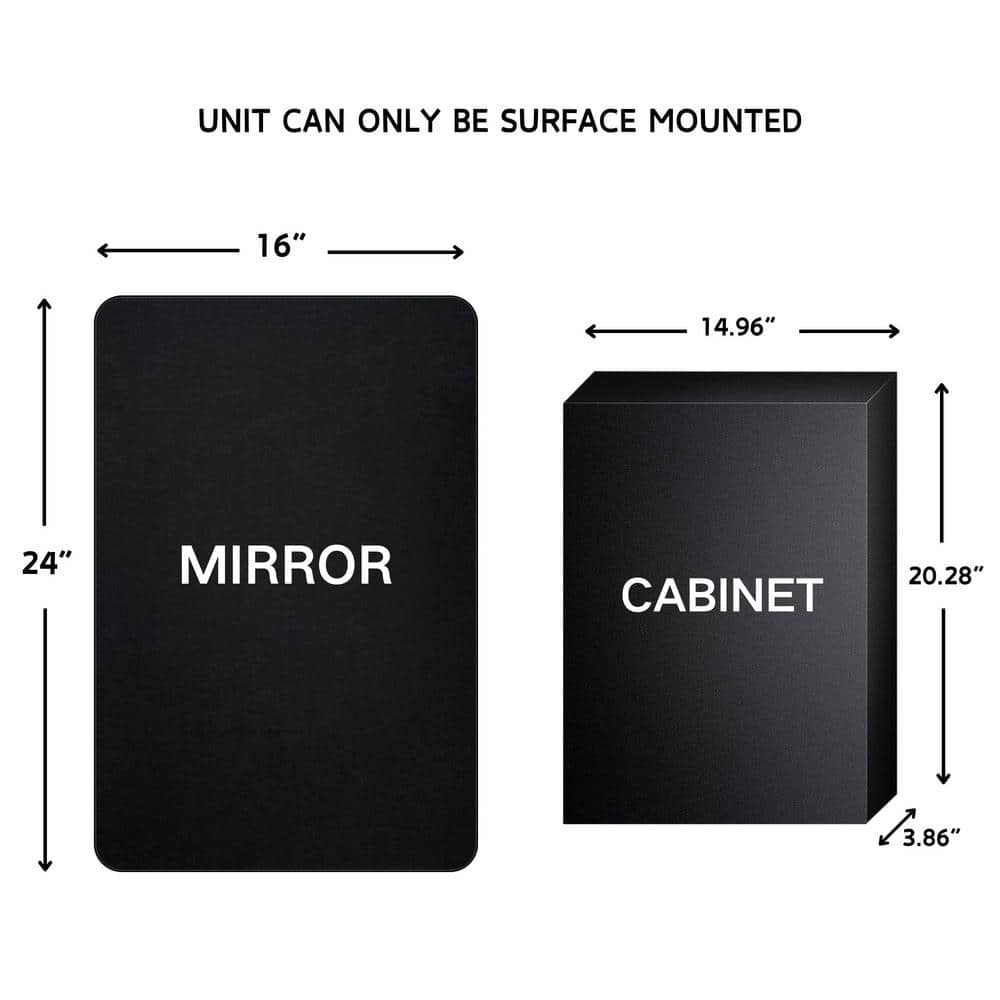 TEHOME Eldee 16 in. W x 24 in. H Surface Mount Rectangular Metal Framed Bathroom Medicine Cabinet with Mirror in Matt Black